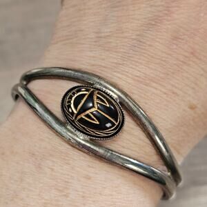 Vintage Silver Cuff Bracelet with Black Scarab